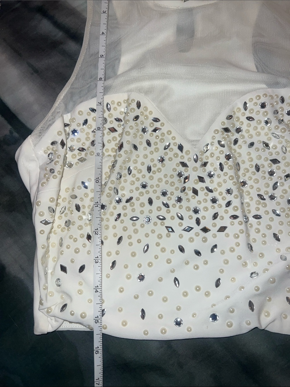 Marciano white rhinestone and faux-pearl embellished crop top - Picture 8 of 8